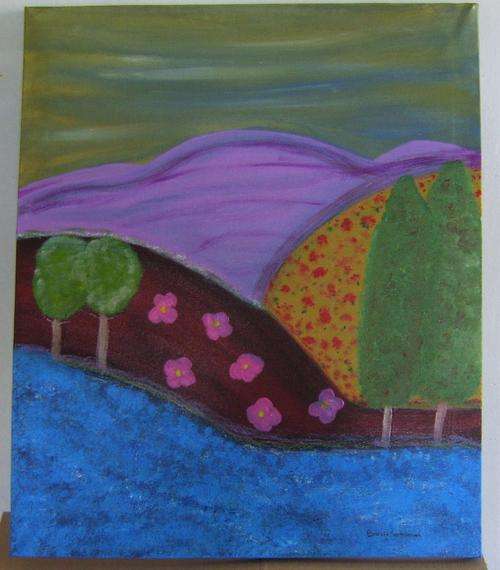 Acrylic painting on box canvas, size 600x500x20mm. Hang as is.