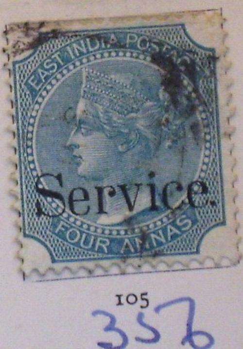 INDEA POSTAGE 1866 SERVICE FOUR ANNAS
