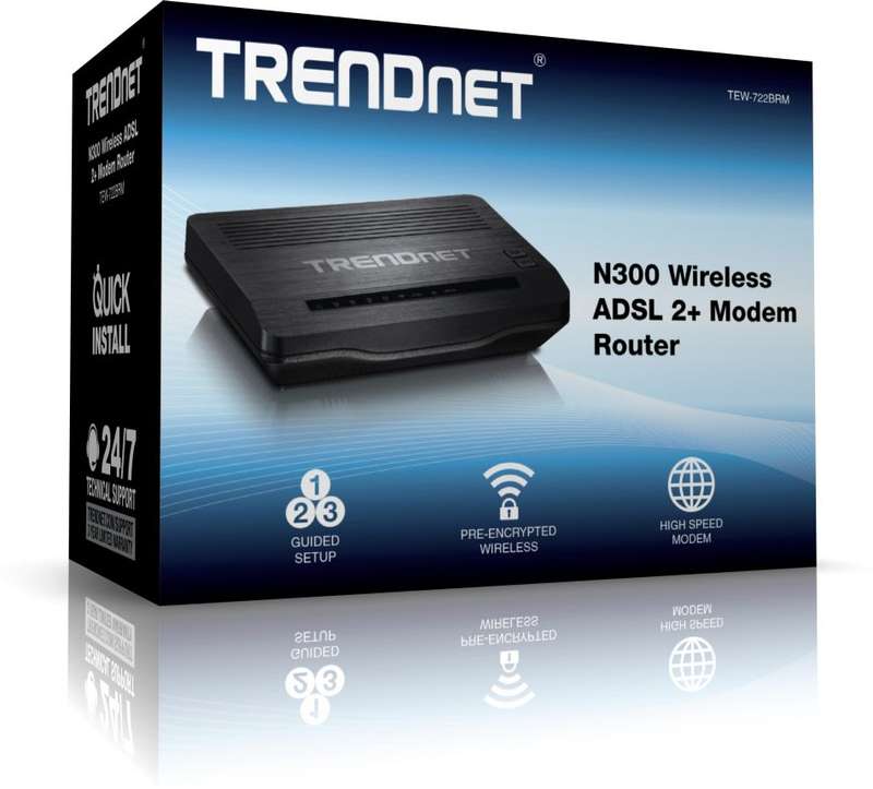 TRENDnet N300 Wireless ADSL 2+ Modem Router TEW-722BRM Black