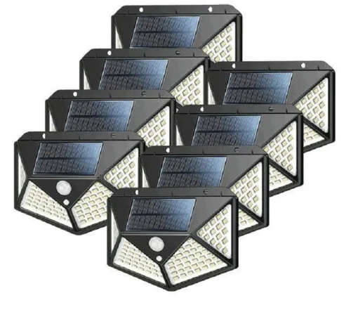 Pack Of 8 X 100 LED Solar Powered Wall Lamp with Motion Sensor - Super Bright - Built in Battery