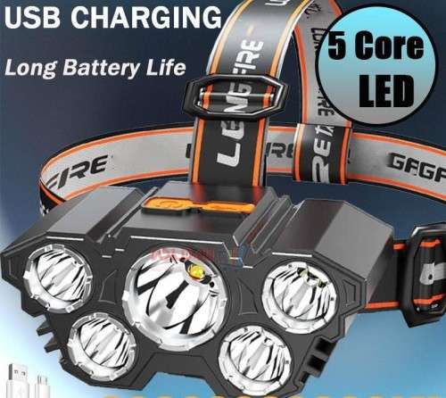 USB Rechargeable Headlight, 5 Led Super Bright High Lumens Led Headlamp, Waterproof Headlamp