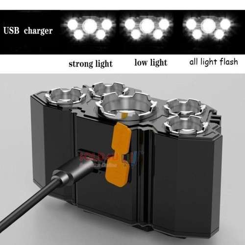 USB Rechargeable Headlight, 5 Led Super Bright High Lumens Led Headlamp, Waterproof Headlamp