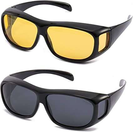Hd Vision Wrap Around Glasses - Set of 2 Brown & Black Glasses Night Vision Antiglare