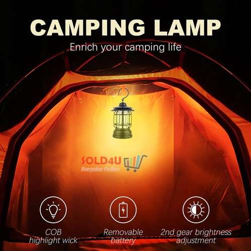 Retro LED Camping Lantern, USB Rechargeable Camping Lamp, Vintage Camping Lights