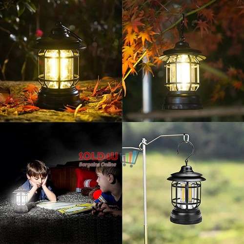Retro LED Camping Lantern, USB Rechargeable Camping Lamp, Vintage Camping Lights