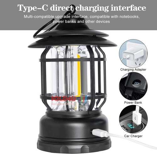Retro LED Camping Lantern, USB Rechargeable Camping Lamp, Vintage Camping Lights
