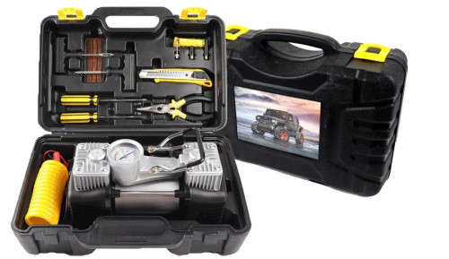 12V Air Compressor Double Cylinder Heavy Duty Car Tire Inflator Tool Kit in Case