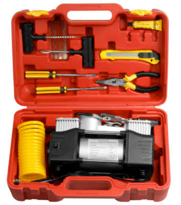 12V Air Compressor Double Cylinder Heavy Duty Car Tire Inflator Tool Kit in Case