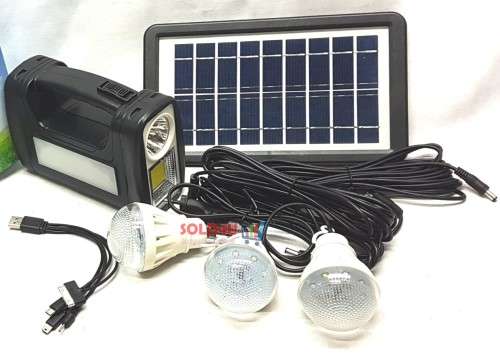 Solar Charging DC Lighting System 3 x Bulbs, Solar Panel & USB portable power station AC Charging