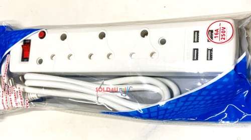 Multi-Way Plug 3 X 3 Pin Socket with Switch and 4 X USB Ports