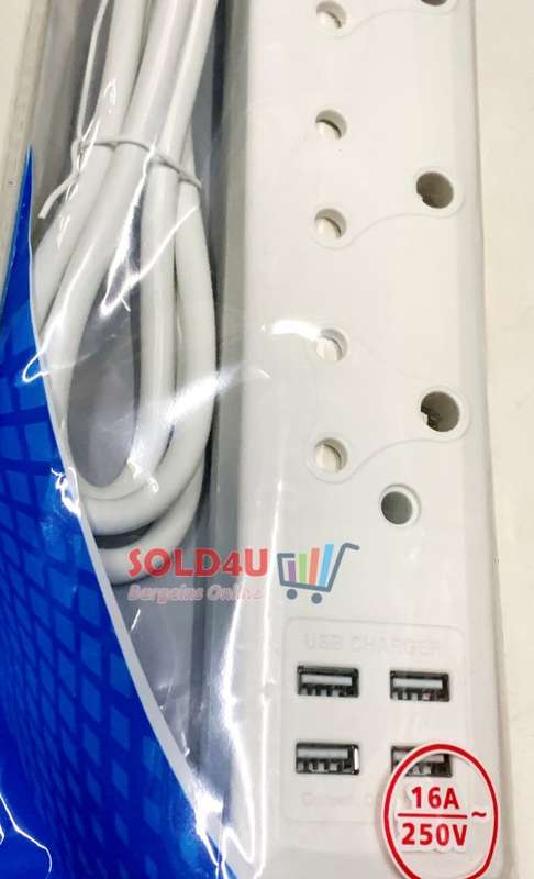 Multi-Way Plug 3 X 3 Pin Socket with Switch and 4 X USB Ports