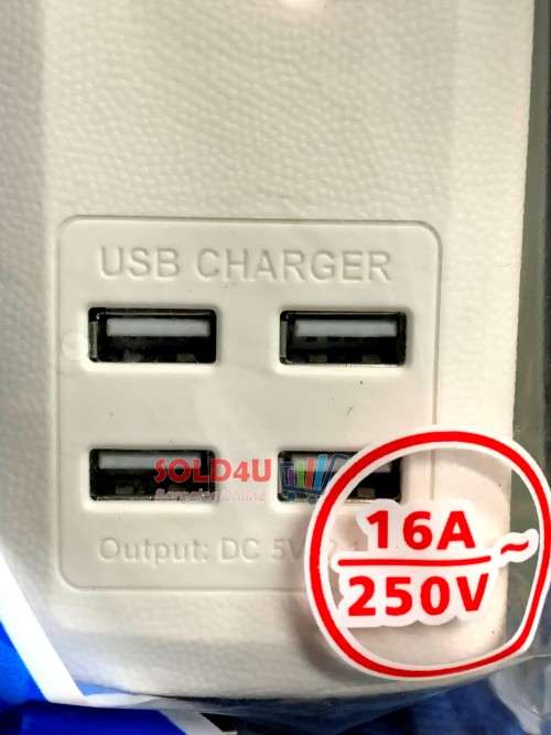 Multi-Way Plug 3 X 3 Pin Socket with Switch and 4 X USB Ports
