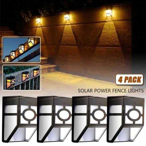 4 Pack x Solar Fence Light Style Retro Outdoor Wall Light Solar Powered