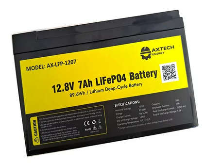 12V 7Ah AxTech Energy Lithium Battery (LifePO4) - Gate Motors - Alarms, CCTV long life