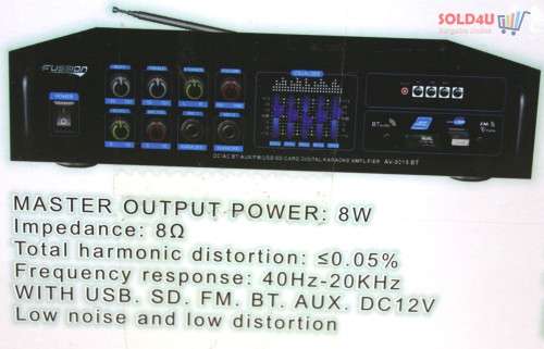 FUSSION AMPLIFIER 240V AC + 12V DC - Bluetooth USB SD Card FM Player KARAOKE AV-9019BT