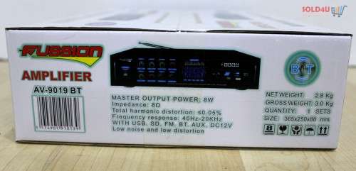FUSSION AMPLIFIER 240V AC + 12V DC - Bluetooth USB SD Card FM Player KARAOKE AV-9019BT