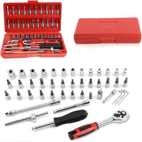 46pcs quarter Inch Socket Set Auto Repair Tools Ratchet Set Torque Wrench Combination Drill Bits