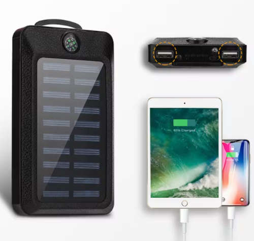 10000mAh Solar Power Bank Compass Dual USB Mobile Phone Fast Charger Battery + LED Light