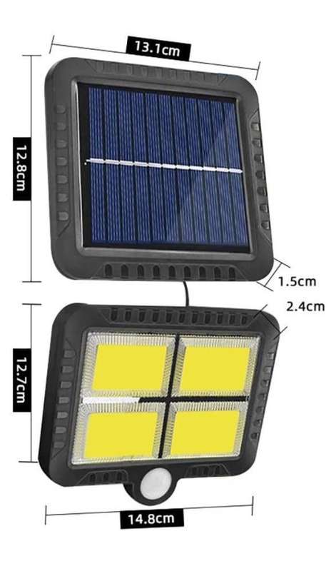 128 LED Bright COB White Solar LED Light With Split Solar Panel & Motion Sensor with Cable