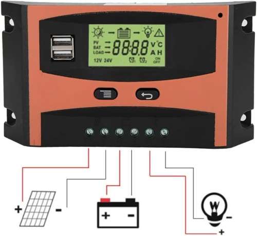 Solar Charge Controller PWM 12V/24V Auto Adapt Voltage 20A USB 5V Intelligent LCD Display