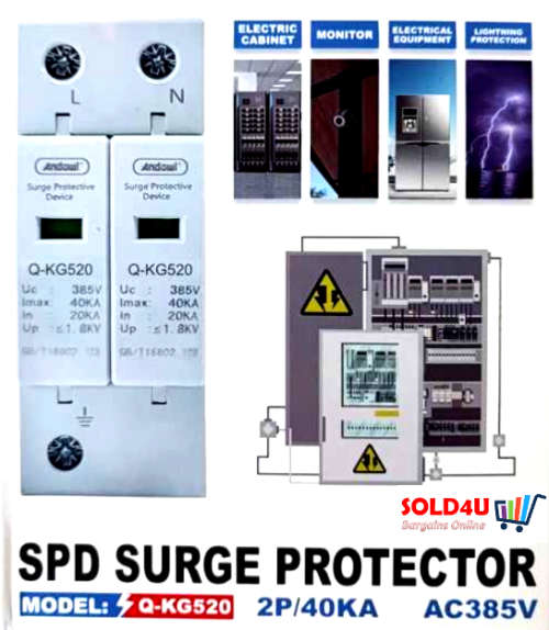 SPD surge protector 40KA 2 POLE [ Model : Q-KG520 ]  DIN Rail 1.8KV Surge Protector