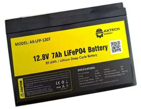 AxTech Energy 12V/7Ah Lithium Battery (LifePO4) - Gate Motors - Alarms, CCTV long life