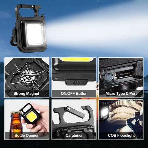 Keychain Small Pocket Light - Mini COB Flashlights Bright Rechargeable