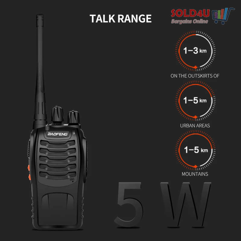 2 X Two Way Radio Hand Radio Set with 16 Channels Walkie Talkie VOX Long Range 1KM TO 5KM