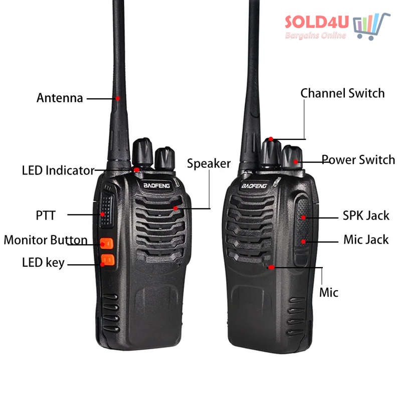 2 X Two Way Radio Hand Radio Set with 16 Channels Walkie Talkie VOX Long Range 1KM TO 5KM