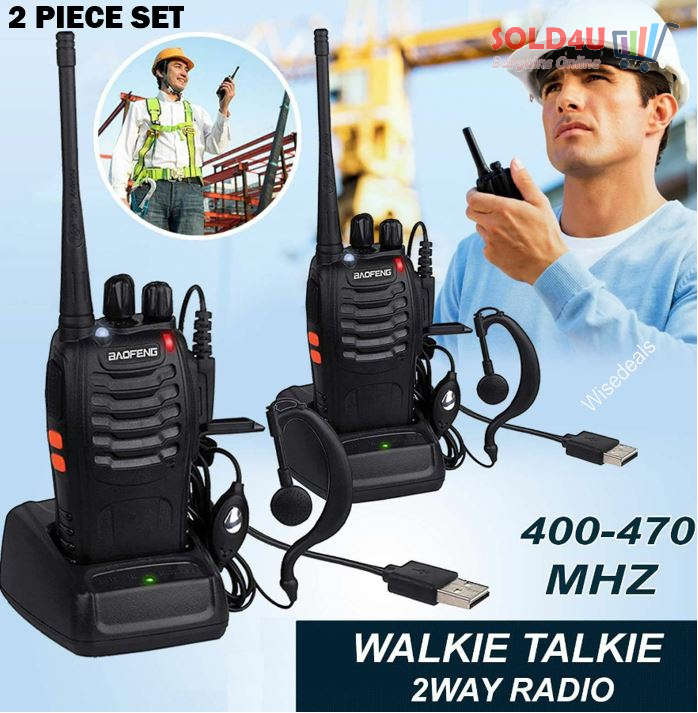 2 X Two Way Radio Hand Radio Set with 16 Channels Walkie Talkie VOX Long Range 1KM TO 5KM