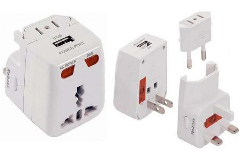 Universal Multi AC Adaptor - Universal 15A 3Way Travel Adapter - 3 Pin Plug with USB and Fuses T-034