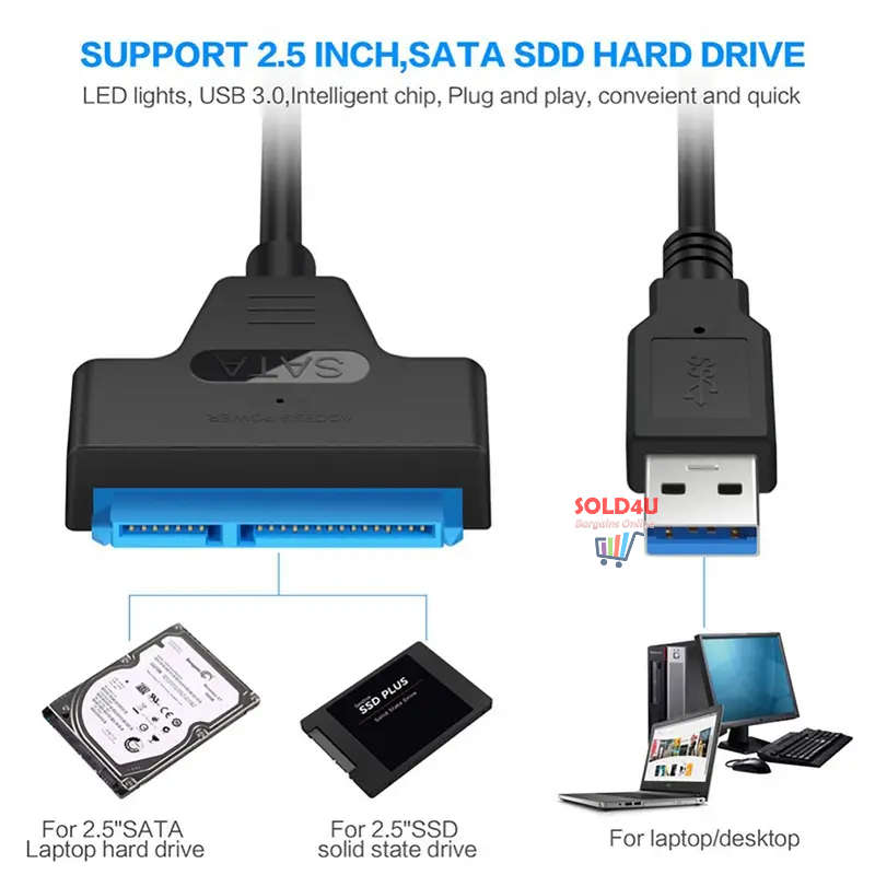 SATA To USB Cable - USB 3.0 Adapter Cable for 2.5` SATA SSD/HDD Drive