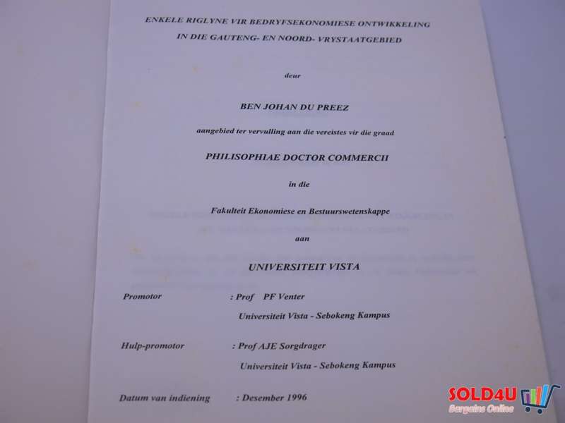 Enkele riglyne vir bedryfsekonomiese ontwikkeling in die Gauteng en Noord Vrystaatgebied 1996