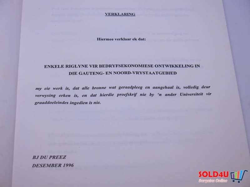 Enkele riglyne vir bedryfsekonomiese ontwikkeling in die Gauteng en Noord Vrystaatgebied 1996