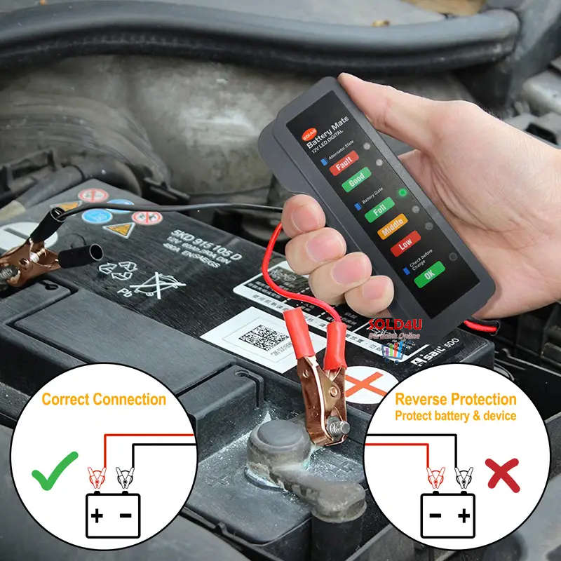 12V Mini Car Battery Tester Digital Alternator Tester 6LED For Motorcycle & Car Auto Battery Tester