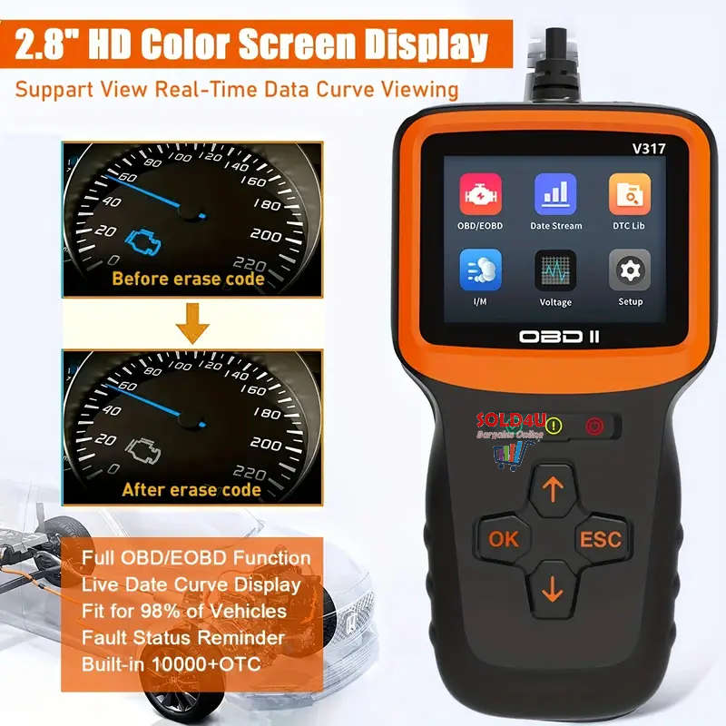 OBD II 2.8 inch Color Car Fault Detector Code Reader OBD2 Scanner Diagnostic Tool