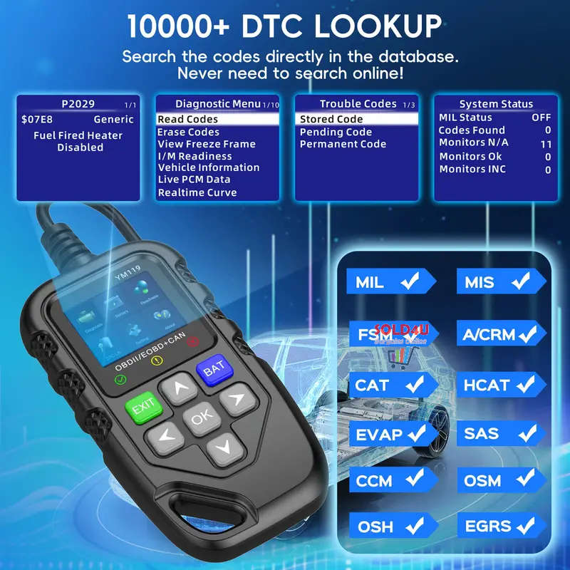 OBD II 1.8 inch Color Car Fault Detector Code Reader OBD2 Scanner Diagnostic Tool Car YM119