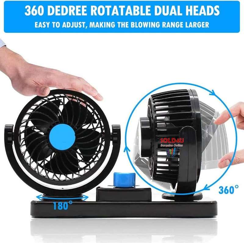 Car Fan Dual Head 2 Speed Electric Air Circulator Portable Vehicle Fan - USB PORT powered