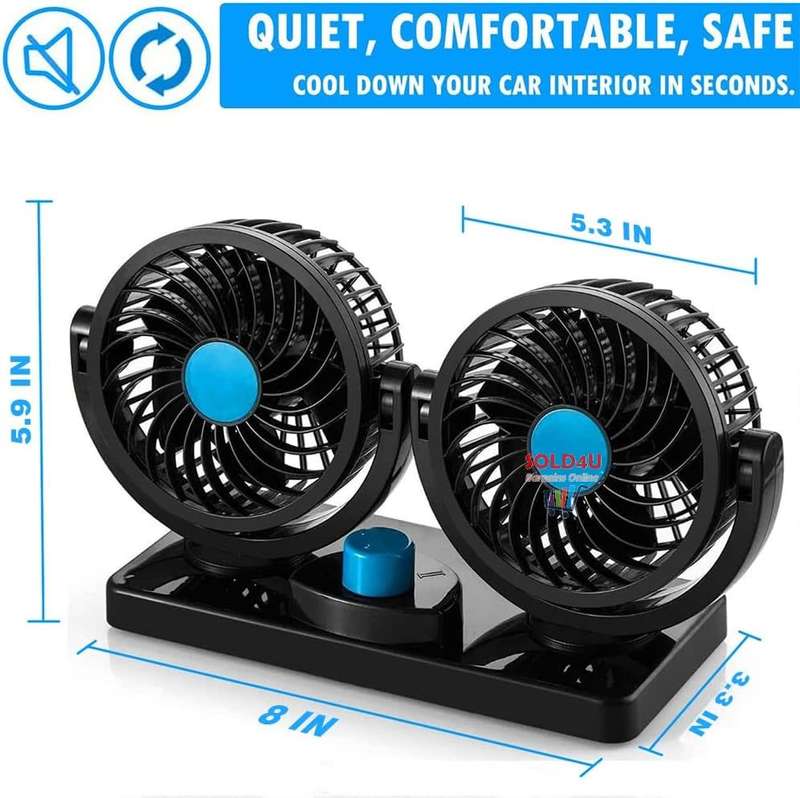 Car Fan Dual Head 2 Speed Electric Air Circulator Portable Vehicle Fan - USB PORT powered