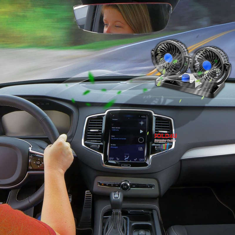 Car Fan Dual Head 2 Speed Electric Air Circulator Portable Vehicle Fan - USB PORT powered