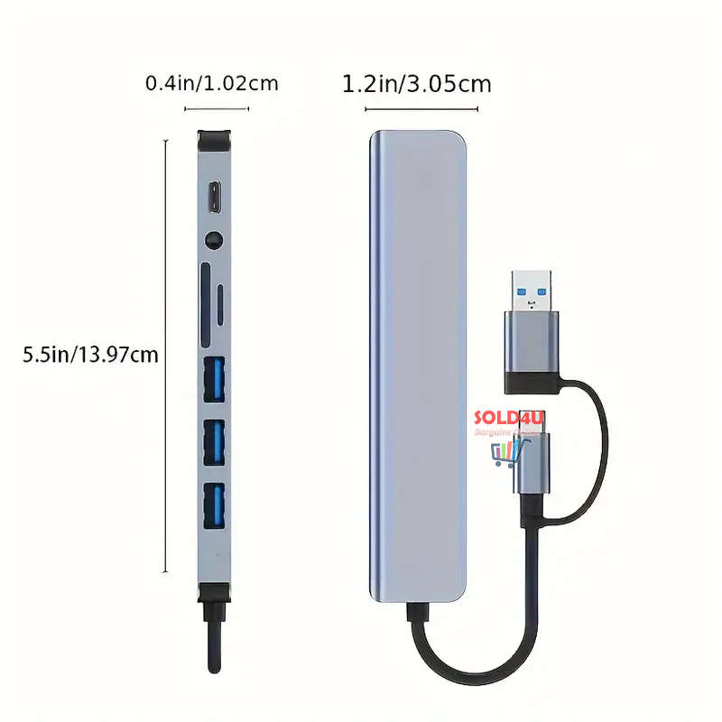8 in 2 USB-C Adapter Hub Docking Station High Speed USB 3.0/2.0 8 Port USB HUB Card Reader SD TF