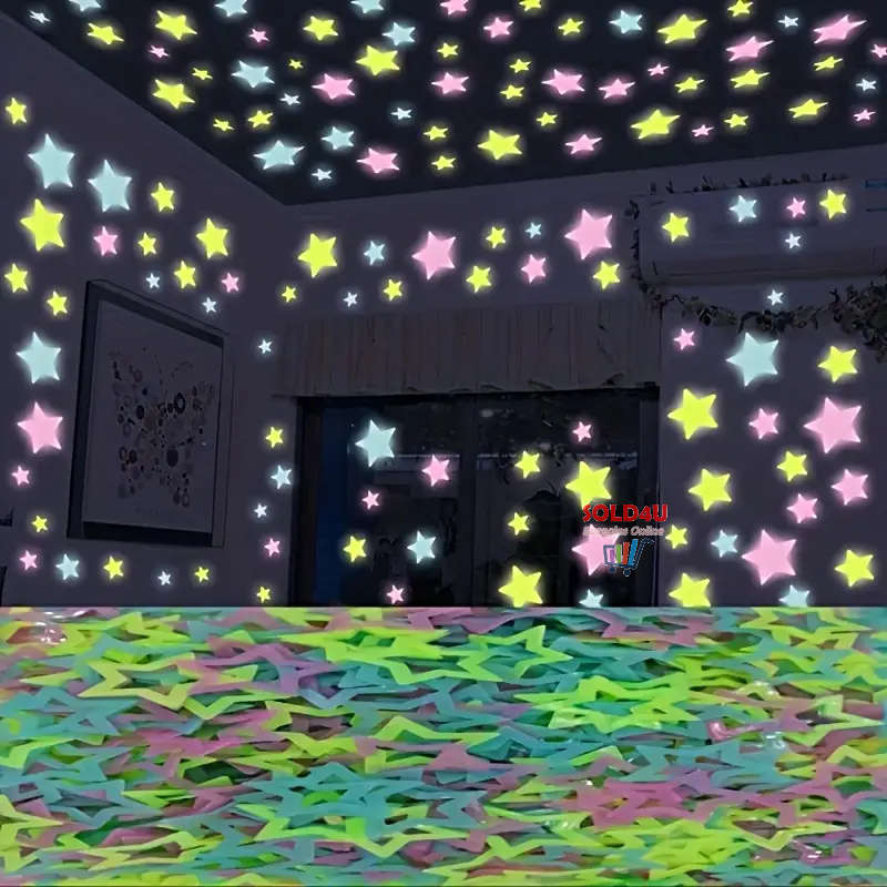100pcs set 3cm Stars Luminous Stickers Wall Stickers Flourescent Home Decor