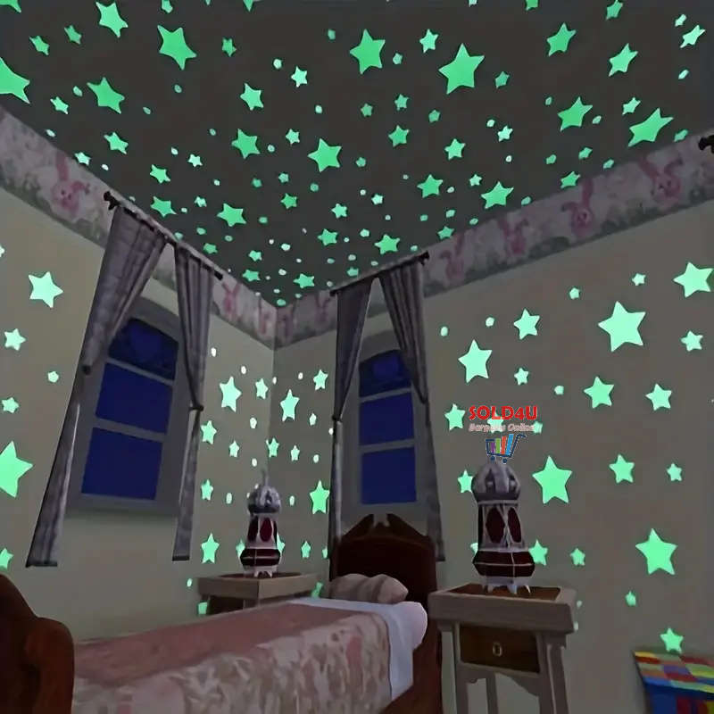 100pcs set 3cm Stars Luminous Stickers Wall Stickers Flourescent Home Decor