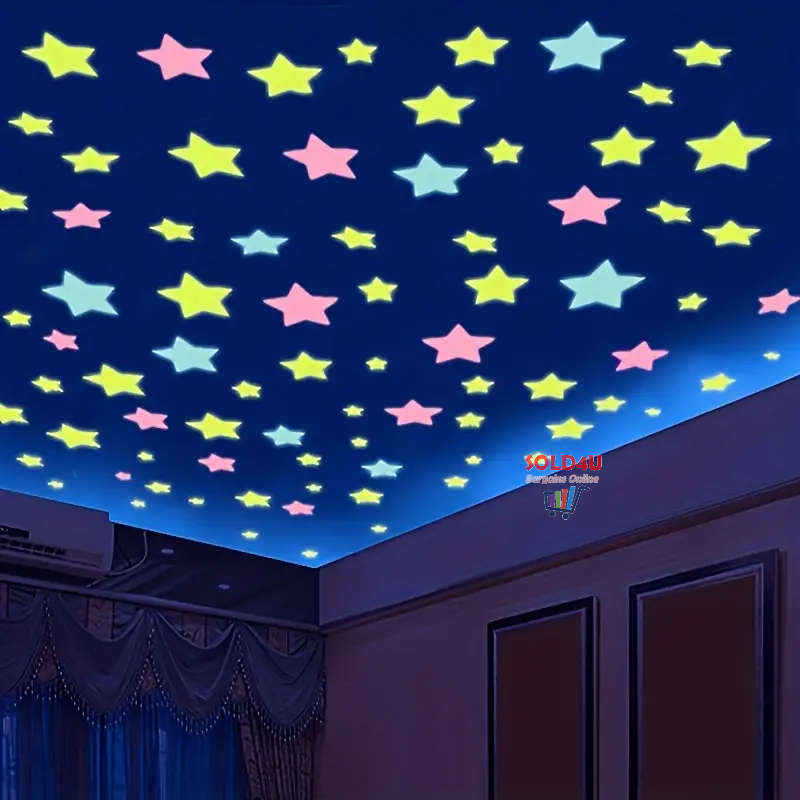 100pcs set 3cm Stars Luminous Stickers Wall Stickers Flourescent Home Decor