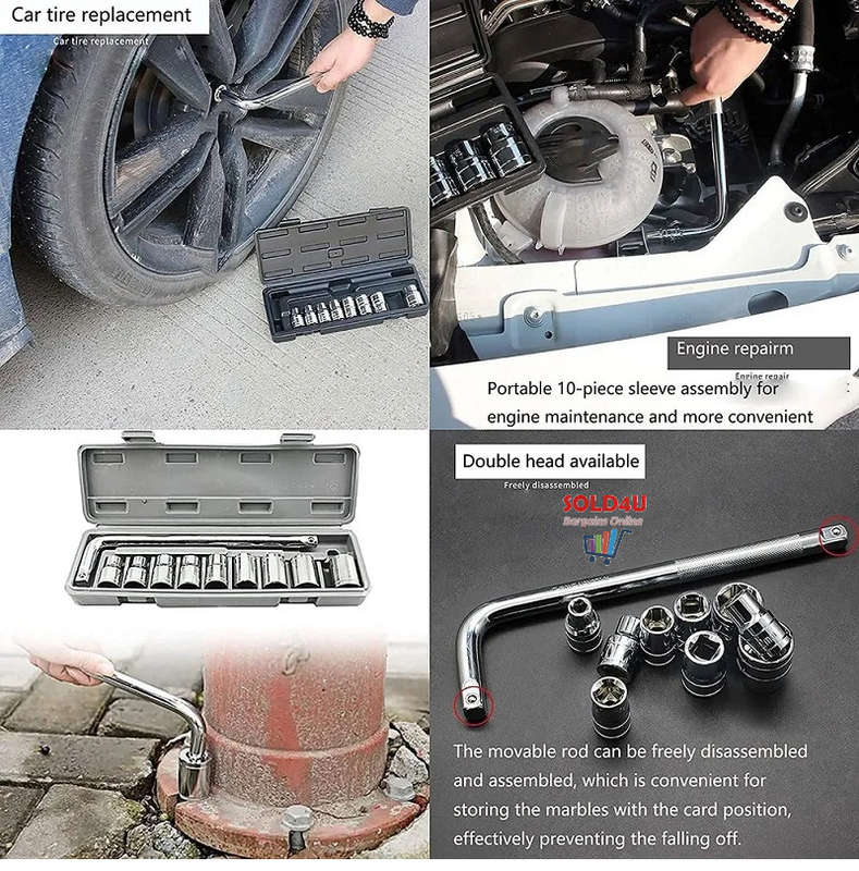 10Pcs Wrench Combination Hand Tool Socket Set