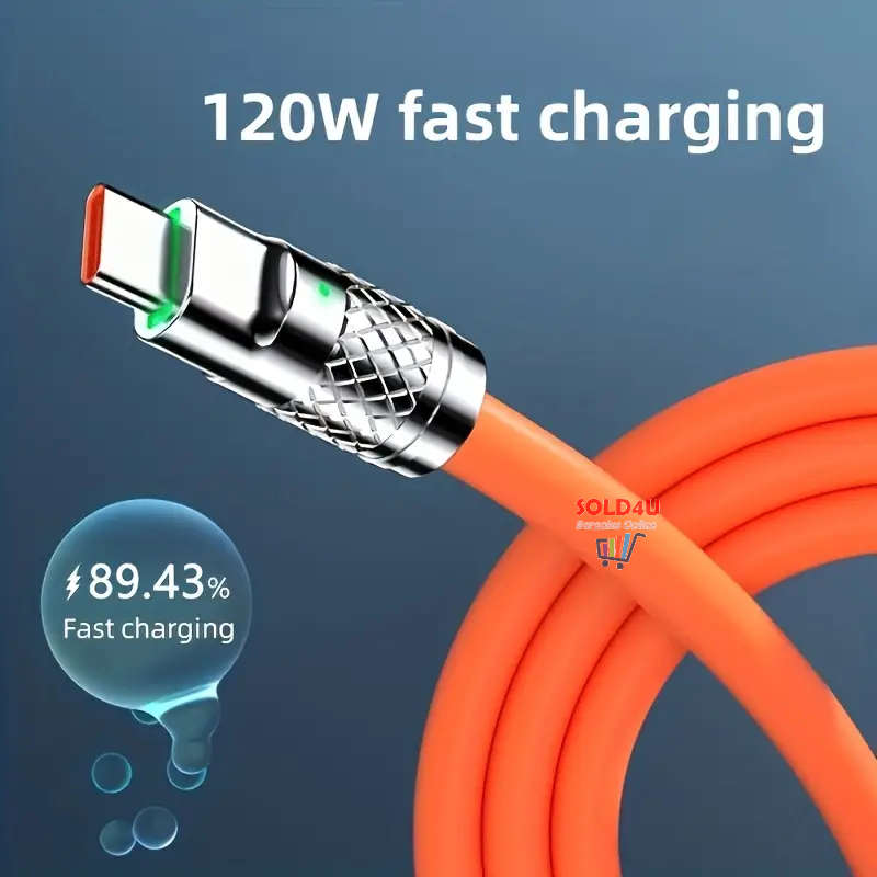 3in1 Super Fast 120w USB Charger Cable Compatible with iPhone Samsung Xiaomi (Random Colours)