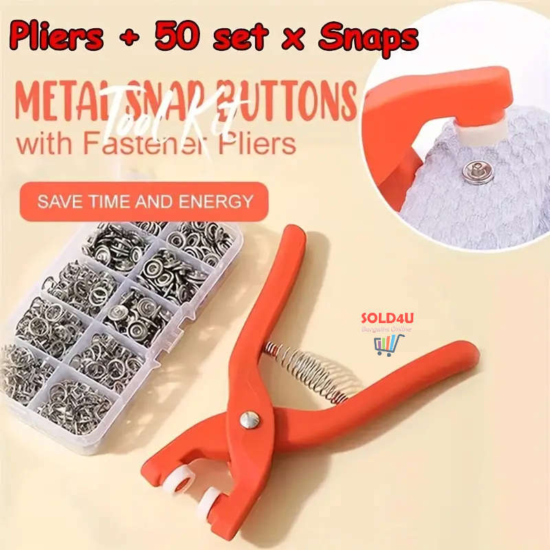 50 Piece SET Snap Button Kit  Press Studs Plier