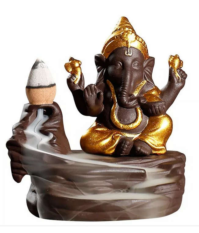 Ganesha Smoke Fountain Cone Holder Decorative Showpiece Incense Burner Elephant God