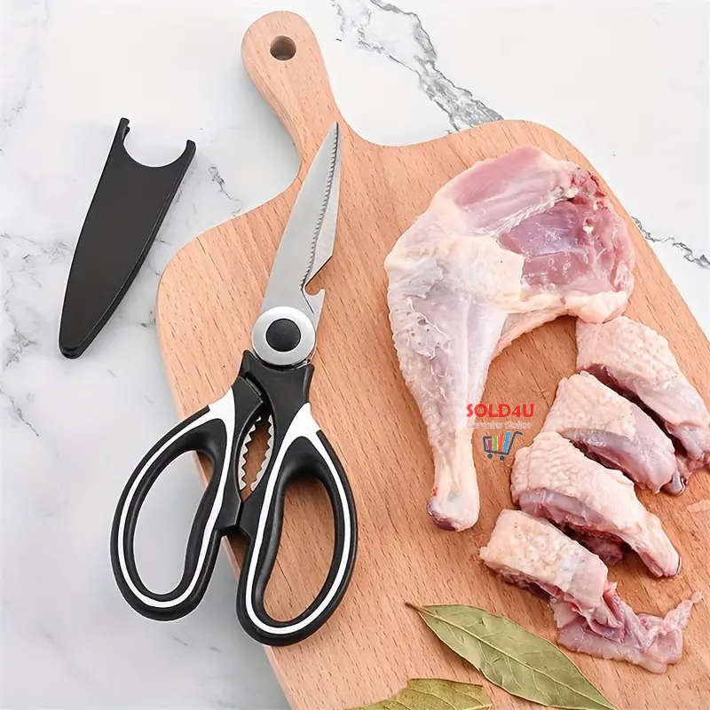Set of 2 -Kitchen Scissors Heavy Duty Stainless Steel Tool + Protective Cover 4 IN 1 Multifunctional