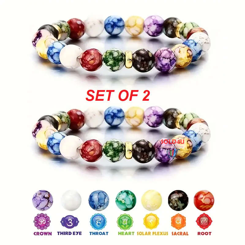 (SET OF 2 ) 7 Chakra Reiki Healing Stone Bracelet Yoga Balance Energy Jewelry DIY Beaded Bracelets